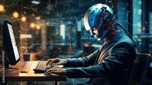 Futuristic cyber business and intelligence robotic working concept in modern global business