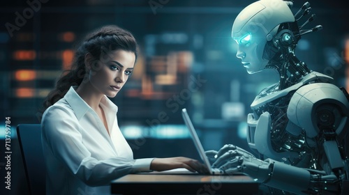 Futuristic cyber business and intelligence robotic working concept in modern global business