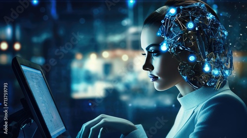 Futuristic cyber business and intelligence robotic working concept in modern global business