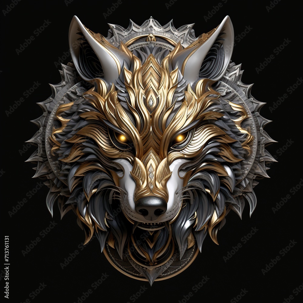 Metal wolf symbol, best for 3D Printed Models. generative AI - obrazy, fototapety, plakaty 