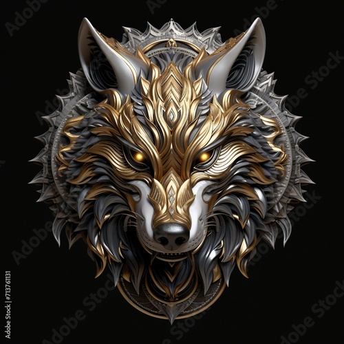 Metal wolf symbol, best for 3D Printed Models. generative AI photo