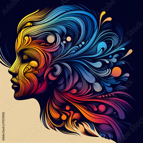 Wallpaper Mural colorful design silhouette of side view of the girl's face Torontodigital.ca