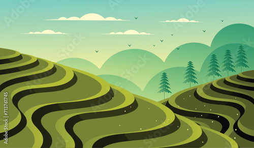 Indonesian Nature Landscape Terasering Illustration