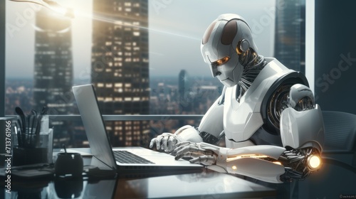 Futuristic cyber business and intelligence robotic working concept in modern global business