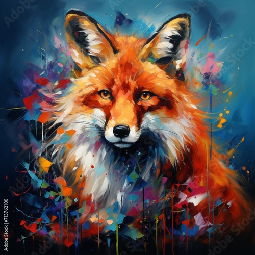 Fox animal colourful painting images Generative AI