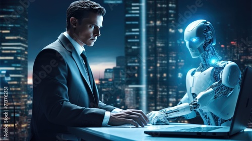 Futuristic cyber business and intelligence robotic working concept in modern global business