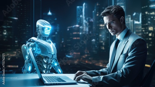 Futuristic cyber business and intelligence robotic working concept in modern global business