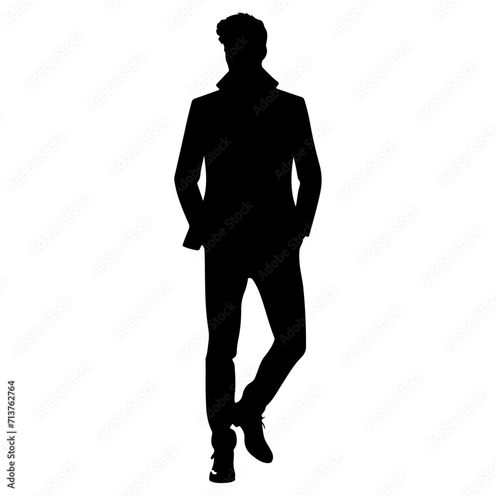 minimal Man in jacket standing with hand in his pocket pose vector silhouette