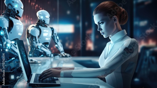 Futuristic cyber business and intelligence robotic working concept in modern global business