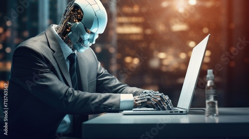 Futuristic cyber business and intelligence robotic working concept in modern global business