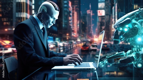 Futuristic cyber business and intelligence robotic working concept in modern global business