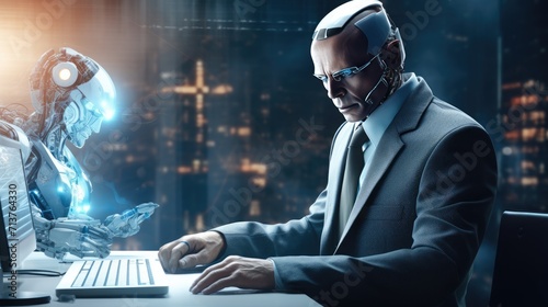 Futuristic cyber business and intelligence robotic working concept in modern global business