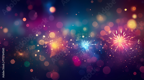 Happy New Year, burning fireworks with bokeh light background