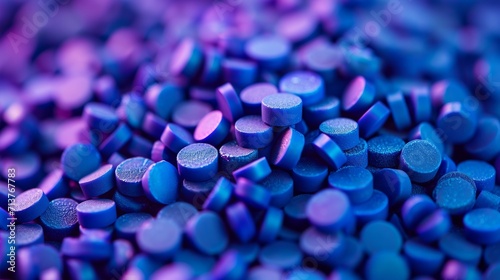Close-up of sparkling blue craft glitter pellets in a creative artsy background
