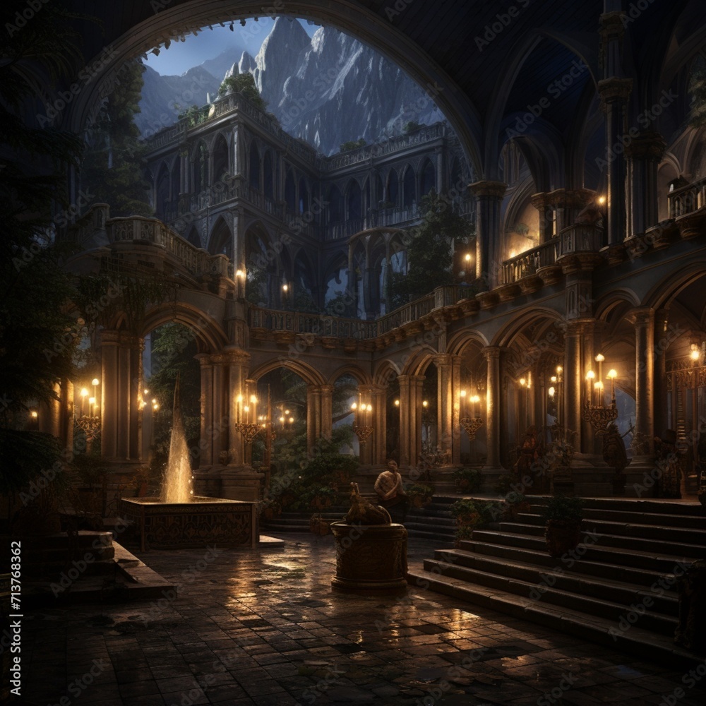 Fototapeta premium Medieval palace interior night image Generative AI
