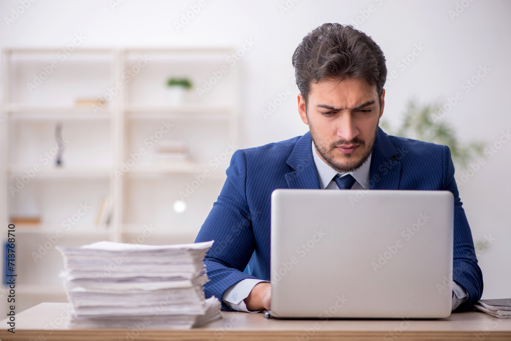 Young male employee working in the office Young male employee working in the office