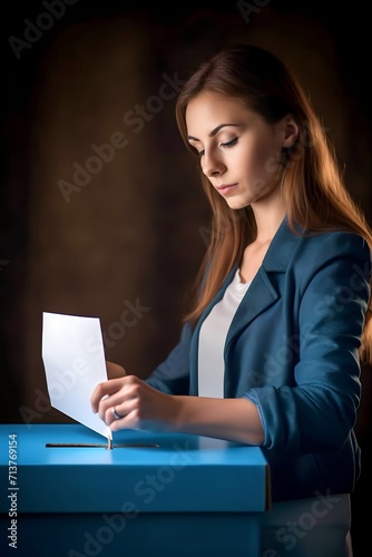 woman inserts election ballot into ballot box