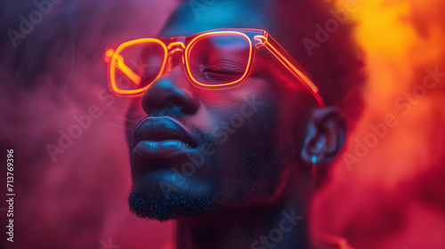不思議な光を放つ眼鏡をかけた黒人男性