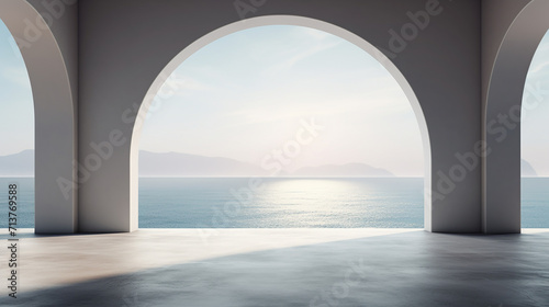 view of empty room in minimal style with arch design