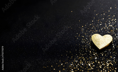 A small gold heart on a sparkling black background. Generative AI