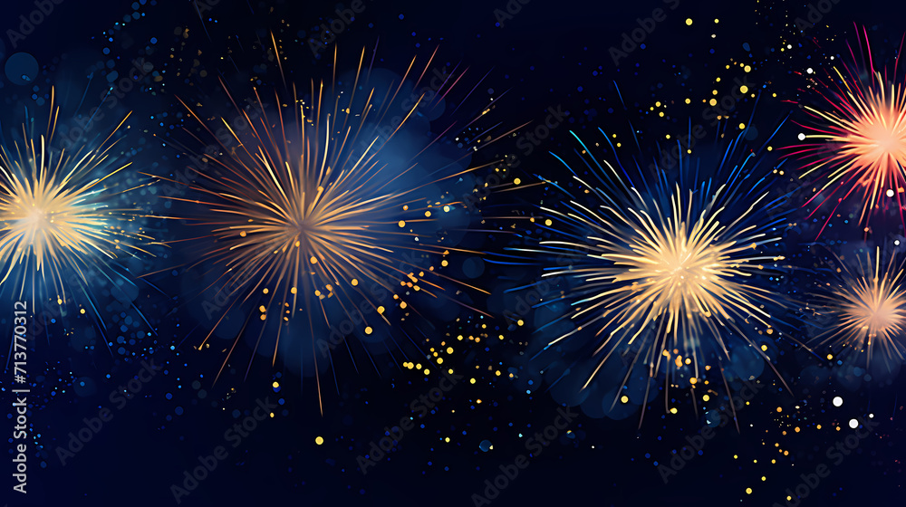 Happy New Year, burning fireworks with bokeh light background