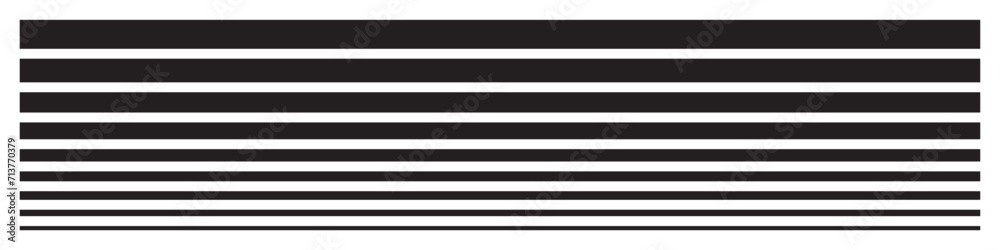 Set of line thick to thin. Geometric element, straight line, horizontal stripes. Vector. EPS10. - obrazy, fototapety, plakaty 