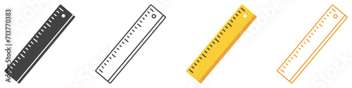 Set of ruler icons. Ruler tool symbol, measuring tool. Drawing and creating blueprints, education and training, school supply. Wooden or plastic ruler. Vector. EPS10.