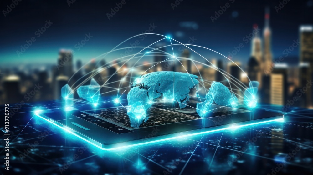 close up Hand touching Telecommunication network and wireless mobile internet technology with 5G LTE data connection of global business, fintech, blockchain - obrazy, fototapety, plakaty 