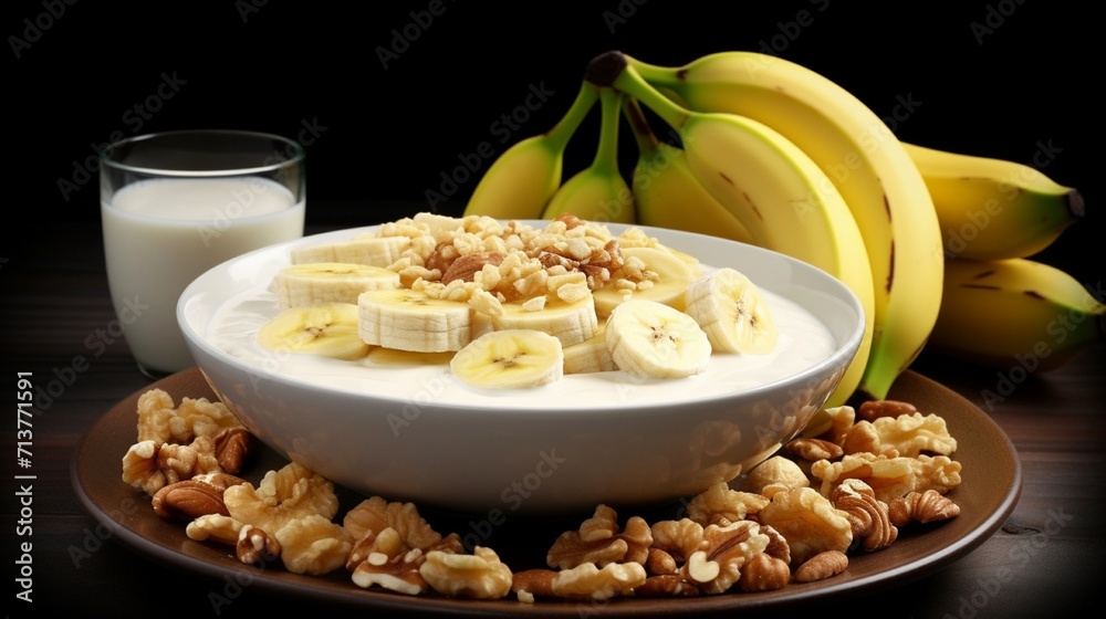 Yogurt breakfast with banana and walnuts Yogurt breakfast with banana and walnuts