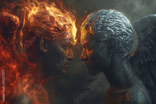 Close-up portrait of a man and a woman on fire.