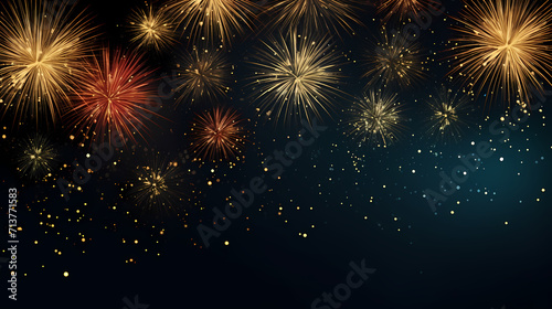 Happy New Year, burning fireworks with bokeh light background