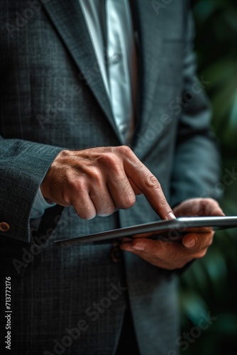 Businessman using digital tablet. Close-up of male hands holding digital tablet.
