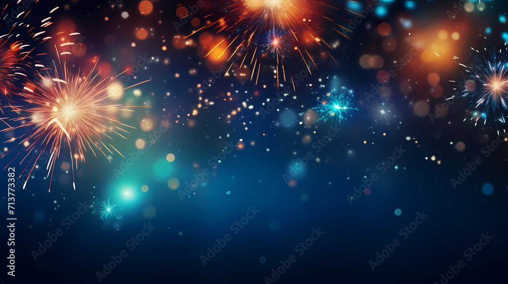 Happy New Year, burning fireworks with bokeh light background Happy New Year, burning fireworks with bokeh light background