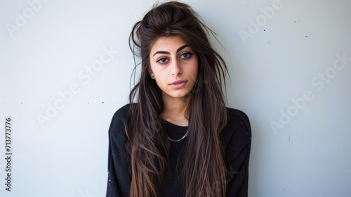 Young woman in casual attire with a contemplative look