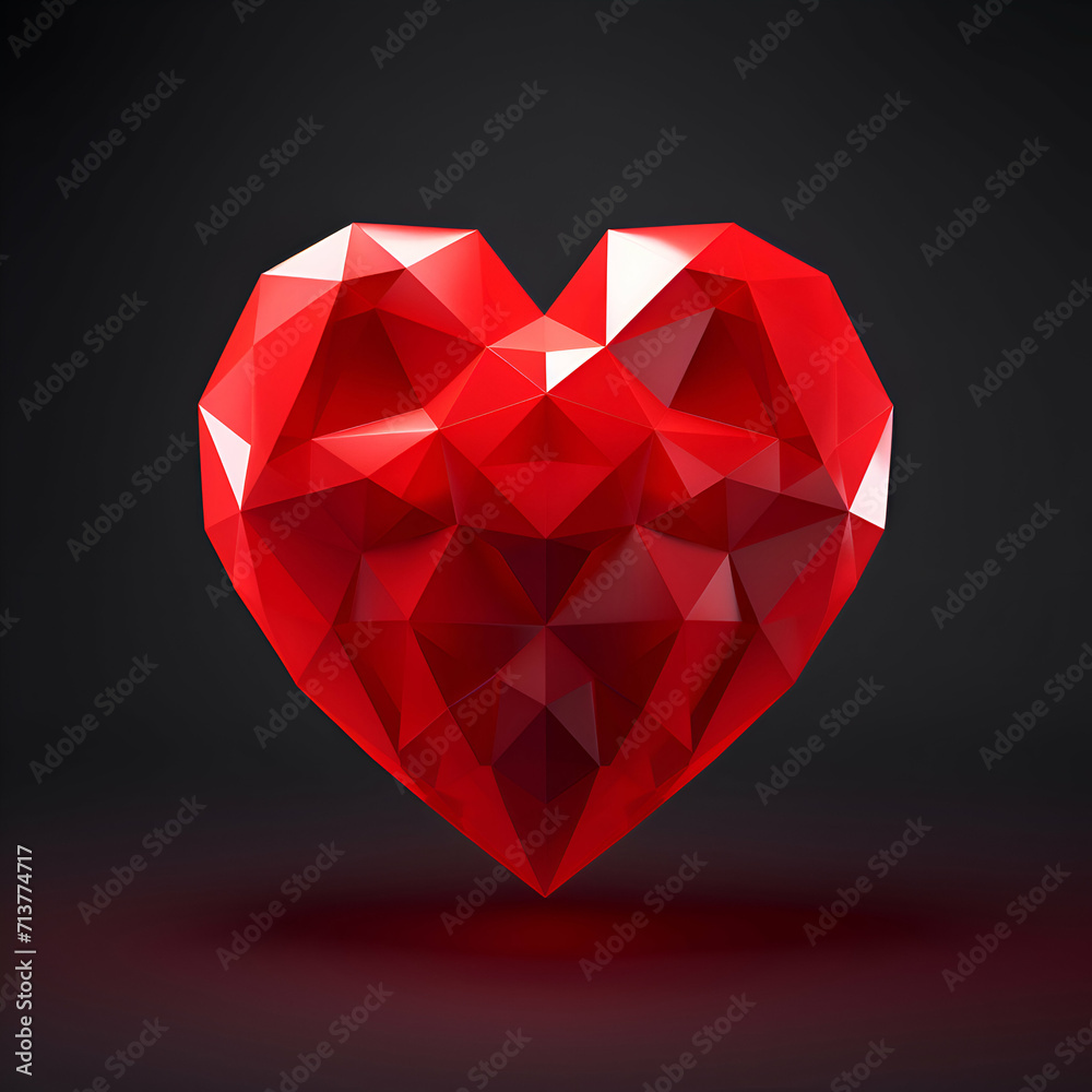 Red polygonal heart on a dark background. illustration. Red polygonal heart on a dark background. illustration.