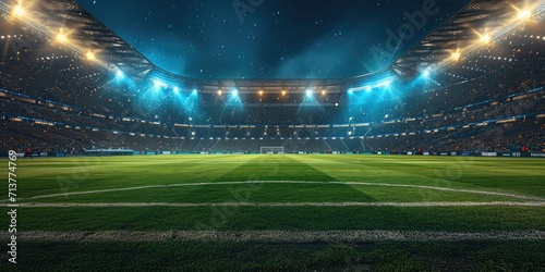 Fans in an abandoned soccer stadium during the nighttime, Generative AI. photo