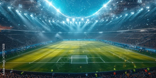 Fans in an abandoned soccer stadium during the nighttime, Generative AI. © Planum