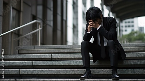 階段で落ち込むビジネスマン・失業・倒産・失う・ストレス・悲しい・号泣・辛い・悔しい・ショック・絶望
 photo