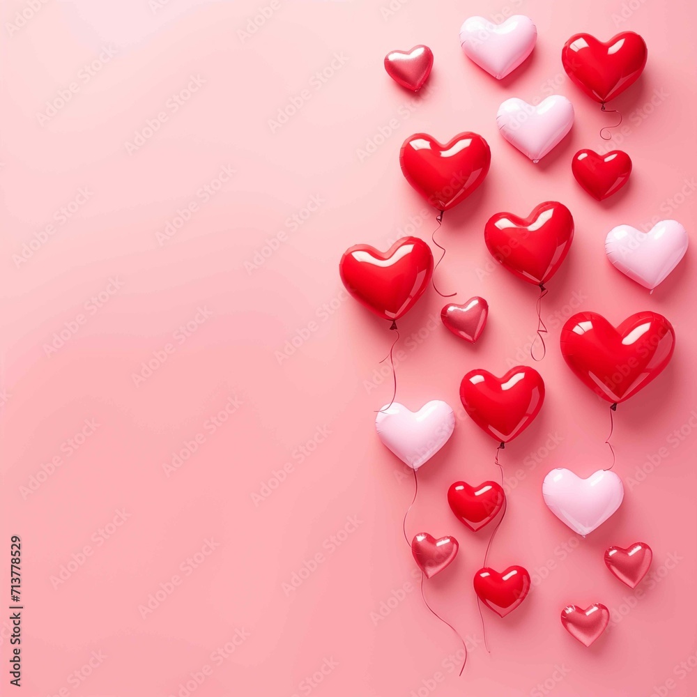 Heart-shaped balloons on pink backdrop