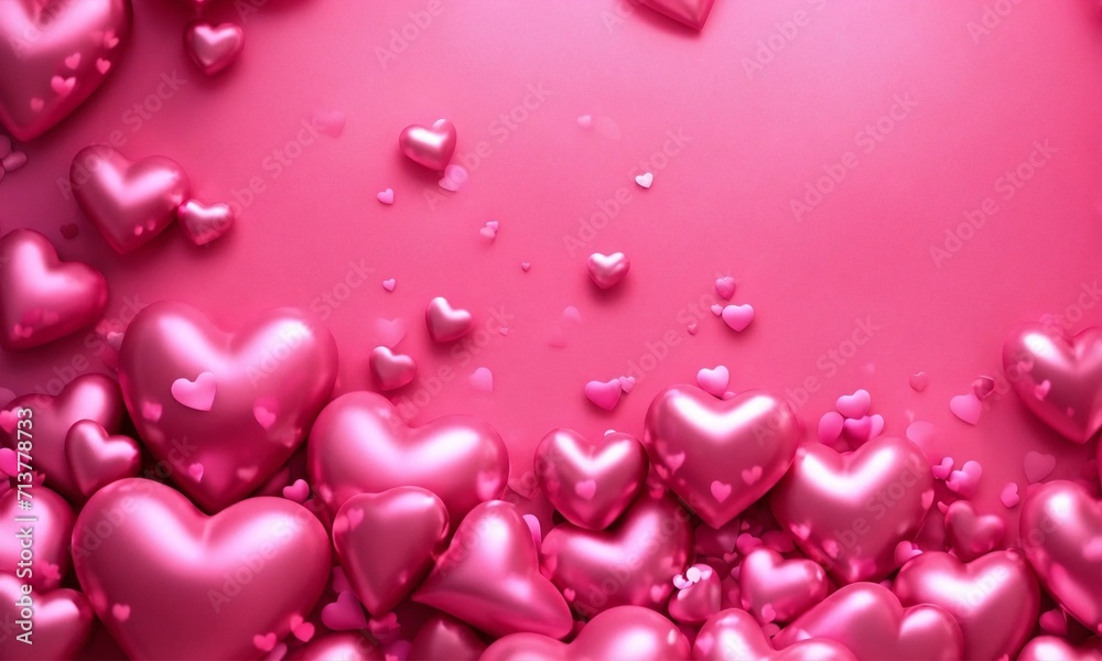 Blushing Love Symphony: Pink Valentine Background Adorned with Hearts. Romantic Elegance