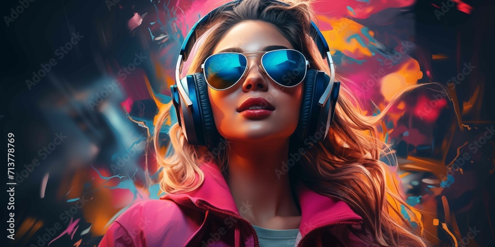 Stylish woman with sunglasses and headphones Stylish woman with sunglasses and headphones