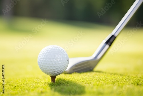 A golf ball teed up and ready for a precise swing with an iron club