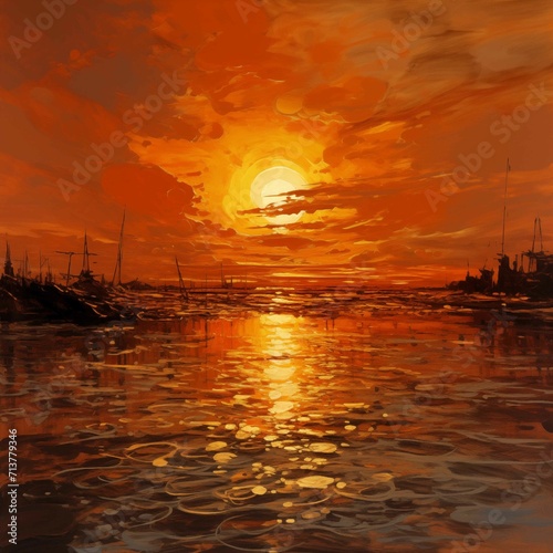 Serene sunset painting calm waters mesmerizing colors