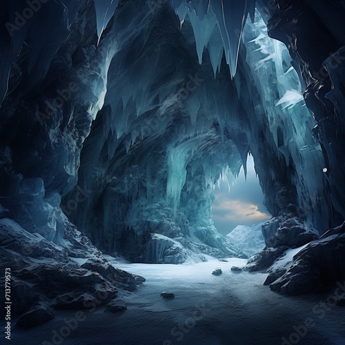 Nice mountain ice cave image Generative AI