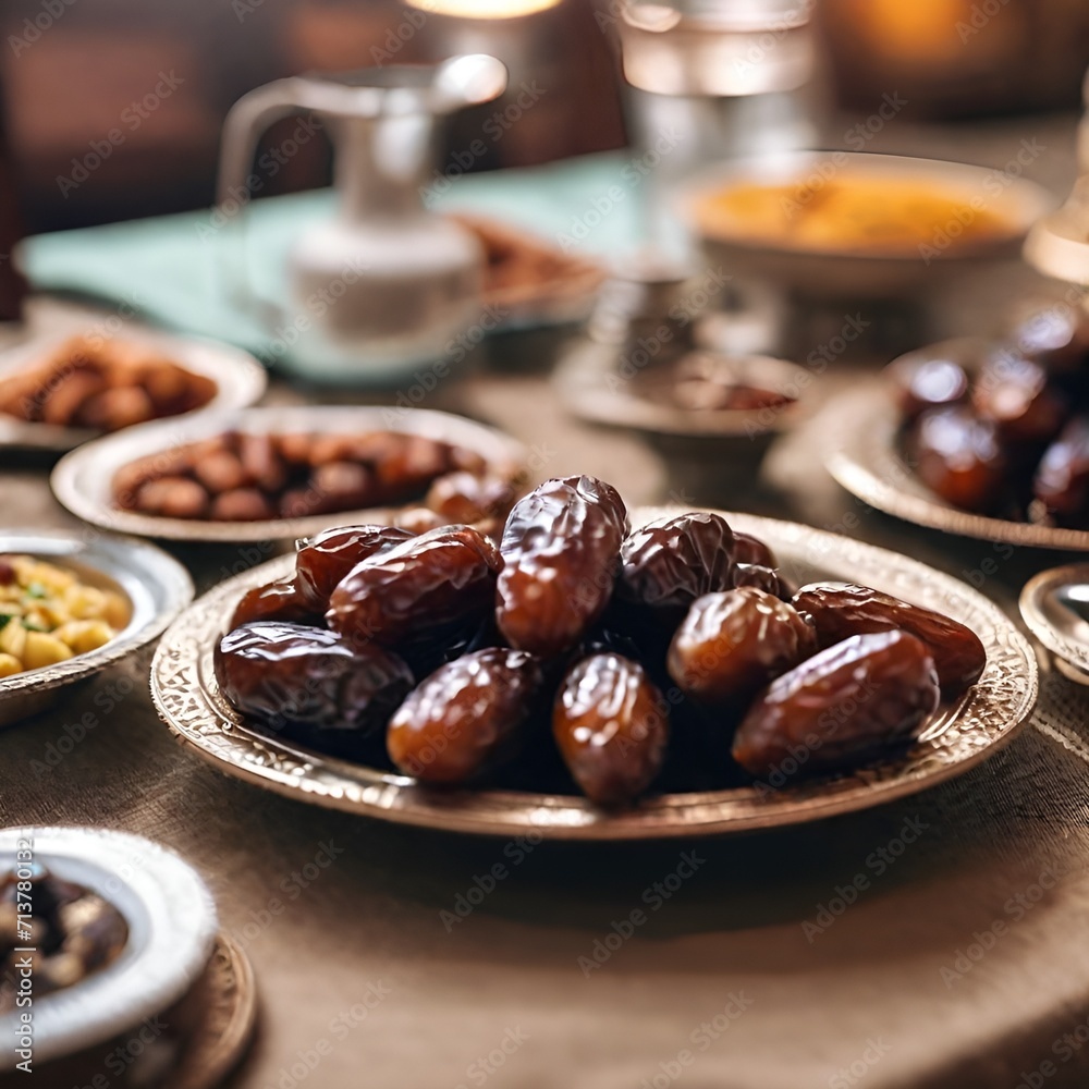 Close-Up Shot of Dates on the Family Table for Breaking the Fast Close-Up Shot of Dates on the Family Table for Breaking the Fast