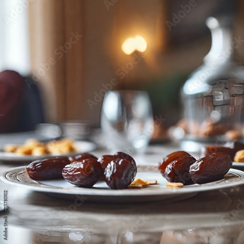 Close-Up Photo of Dates on the Family Table During the Gathering for Iftar photo