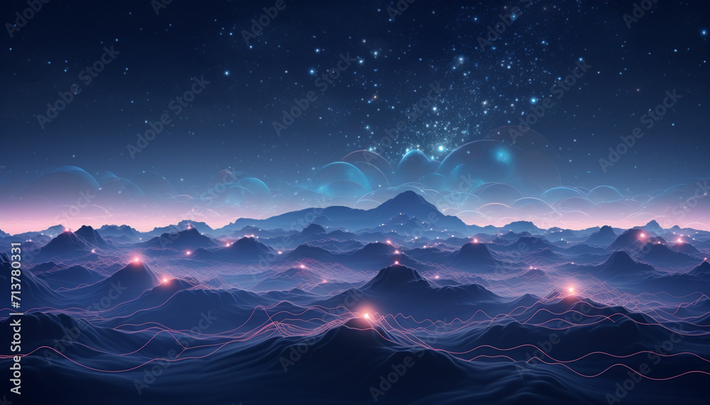 surreal landscape background with glowing lights generative ai