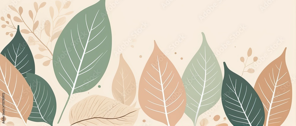 Leaf background in Aesthetic minimalism style. Soft pastel, neutral colors and beige elements for social media.