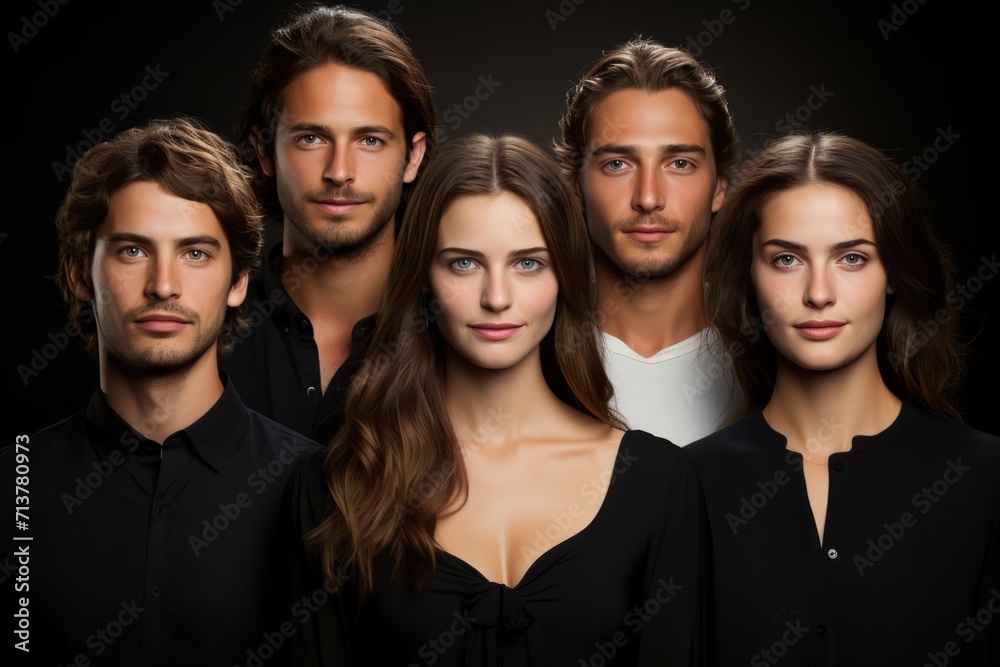 Elegant Group of Young Adults on Dark Background Elegant Group of Young Adults on Dark Background