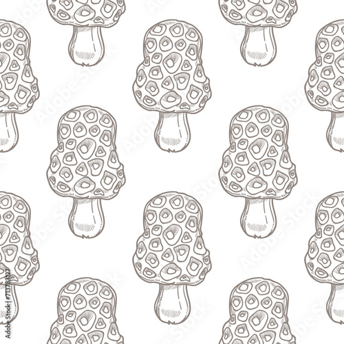 Seamless pattern with morel mushrooms